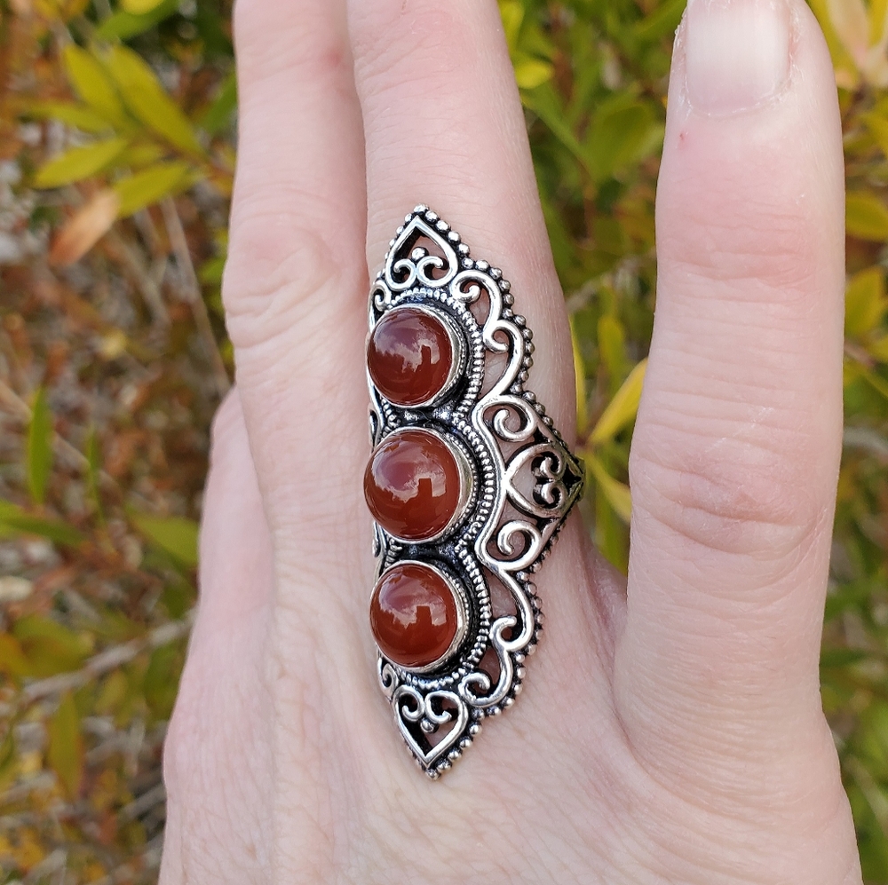 New Huge Unique Carnelian 925 Silver Statement Ring. - Picture 6 of 11